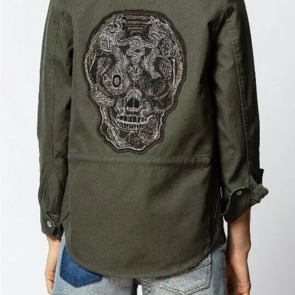 Zadig & Voltaire military green Cotton Jacket embroidered skull size small - Picture 1 of 9